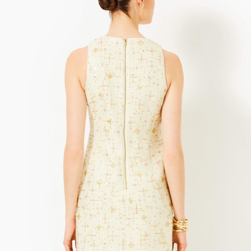 NWT Lilly Pulitzer Augustus Beaded Boucle Shift Dress - Coconut Jewel Box Boucle - Picture 4 of 7